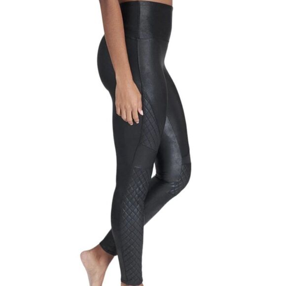 SPANX Quilted Faux Leather Moto Leggings High Rise 20248R Black Size S/P - Picture 1 of 11